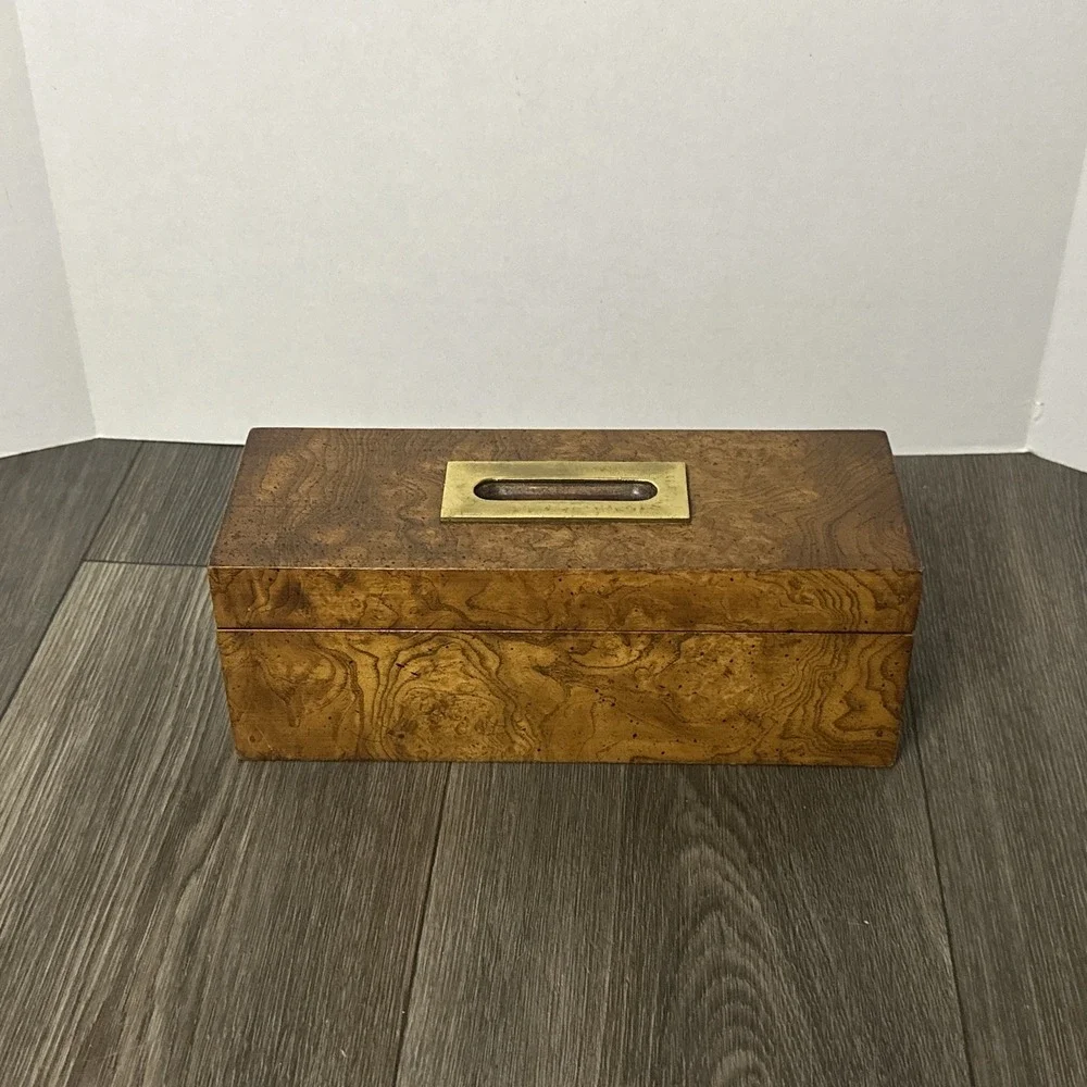 Antique Victorian Burr Walnut Divided Storage Pen Pencil Desk Box Brass Handle
